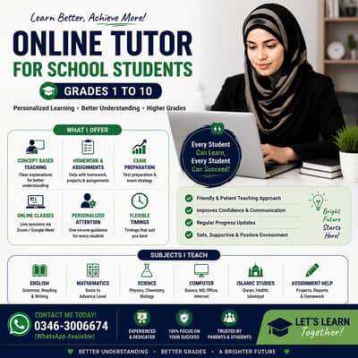 Experienced Online Tutor for School Students | English, Computer & Su