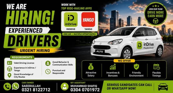 Driver Required for Yango & Indrive | Yango Indrive Jobs | Driver Jobs