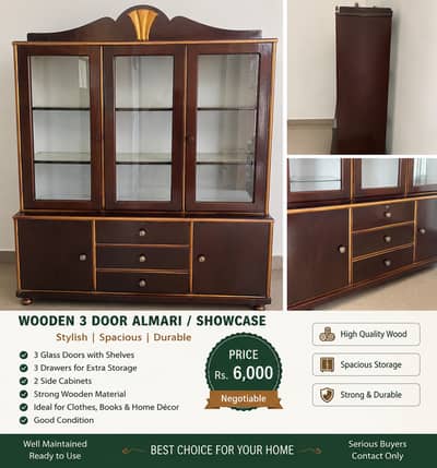 Wooden 3 Door Showcase / Almari