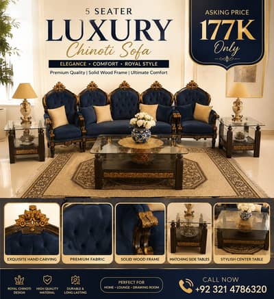 Chinoti Sofa |Luxury Sofa Set |Wooden Sofa |Royal Sofa |5 Seater Sofa