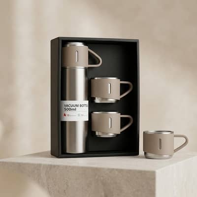 Premium Vacuum Flask Set With 3 Cups - Hot & Cold