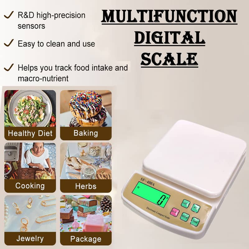 10kg Imported Digital Kitchen Scale SF400A LCD Precision Multiple Mod 1