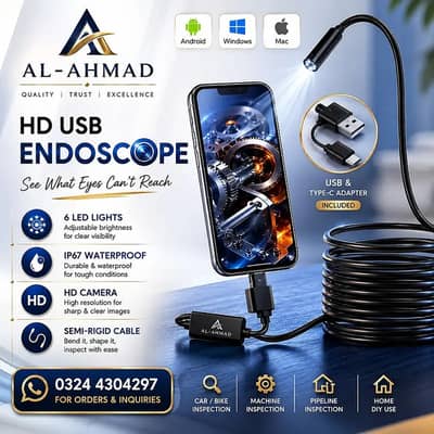 Endoscope Camera HD With 6 LED Soft Cable Waterproof Inspection Bores