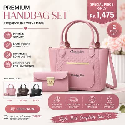 *Product Name*: Pink Christian Dior Leather Handbag & Wallet Set for W