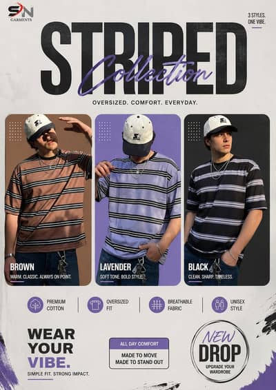 New Premium Oversized Striped T-Shirt | Imported