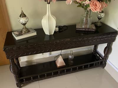 Elegant Solid Wood Console Table with Matching Mirror