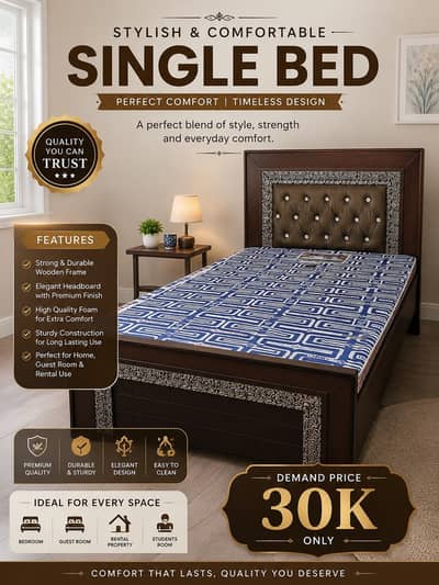 Title: Wooden Single Bed Frame + Diamond Supreme Mattress