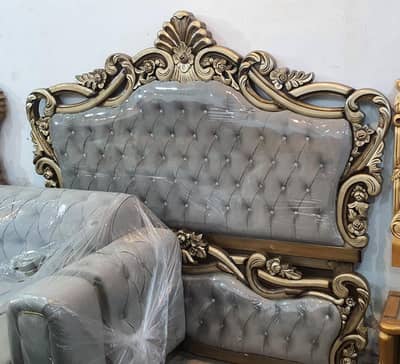 Brand New Royal Carved King Size Bed with Velvet Tufting
