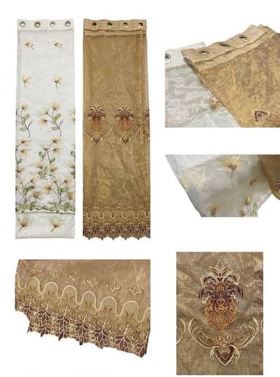 Premium 3-Piece Designer Curtain Set (1 Golden-Brown + 2 Off-White)