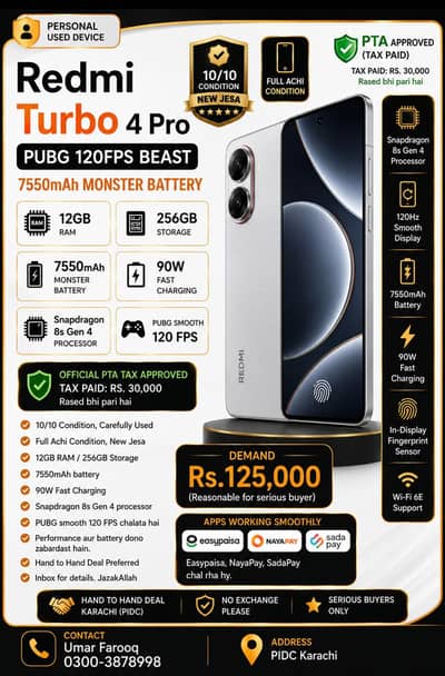 Redmi turbo 4 pro official pta approved