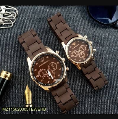 Couple watches Brown chronograph with silicon strap