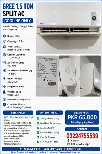 GREE 1.5 Ton Split AC – 100% Working | Powerful Cooling | Best Price
