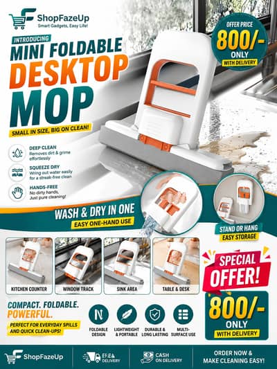 Mini Foldable Desktop Mop | Wash & Dry in One | Only Rs. 800 with Deli