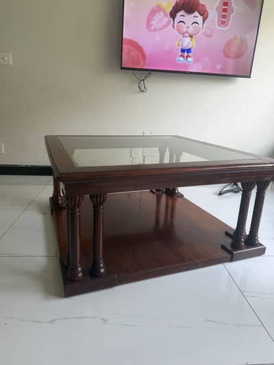 Original Mokham Furniture Solid Wood Center Table with Glass Top