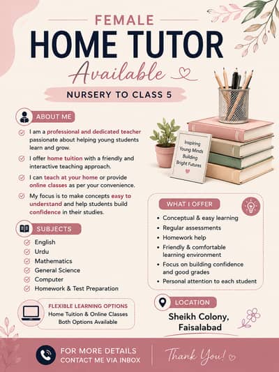 Home Tuition Available for Nursery to Class 5