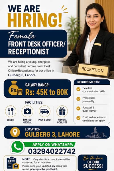 Female Front Desk Officer/Receptionist Job