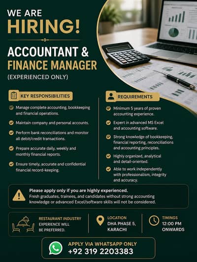Accountant & Finance Manager (Experienced Only)