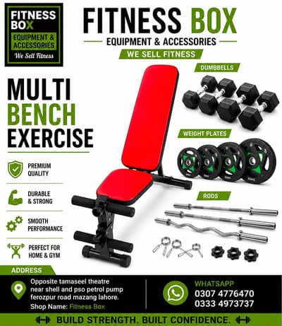 Adjustable Multi Bench | Dumbbells | Weight Plates & Rods |Home gym