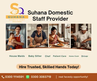 House maids, Maid, Baby Sitter, Chef, Home Cook, Patient Care, Driver