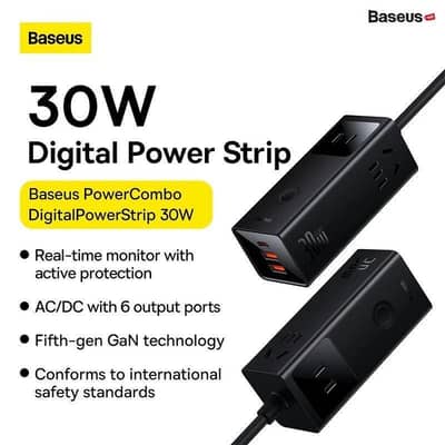 Baseus 30w power combo digital power strip 3ac+2u+1c 30w