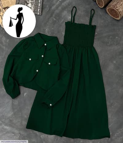 14th August green linen 2pcs frock & jacket set