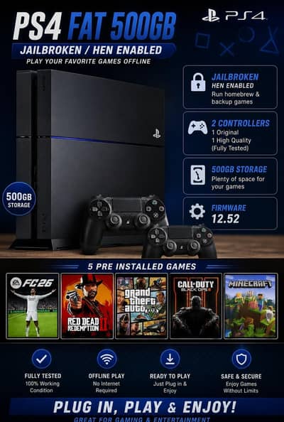 PS4 FAT 500GB GoldHen Jailbreak | 2 Conrtoller