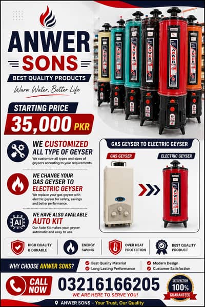 Gas Electric Geyser | Customized Electric Gas Geyser