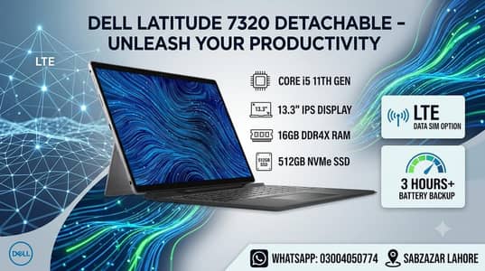 Dell Latitude 7320 Detachable Core i5 ,11th gen,16gb ram ,256gb nvme