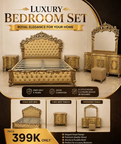 Luxury Royal Bedroom Set – King Size Bed with Dressing Table
