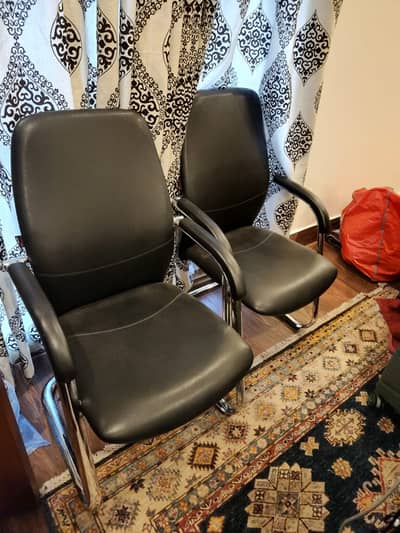 Pair of Black Leather Visitor/Guest Chairs - Chrome Frame, Sold as Se