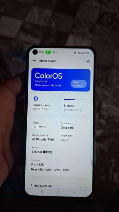oppo f19 pro 8+8ram 128rom only panel change