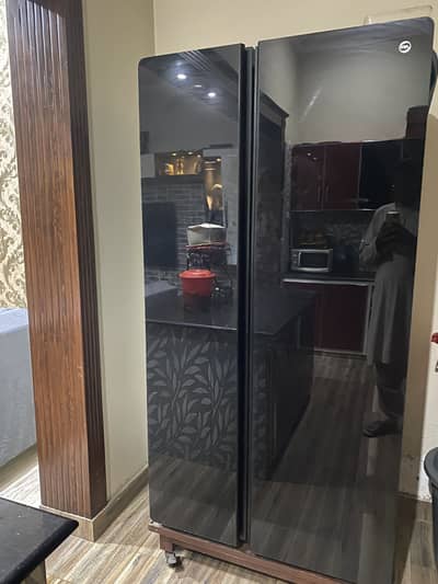 PEL Double Door Black Glass Refrigerator For Sale