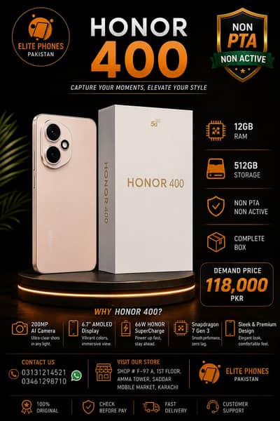 Honor 400 | 12GB RAM 512GB ROM | complete box | non PTA non active