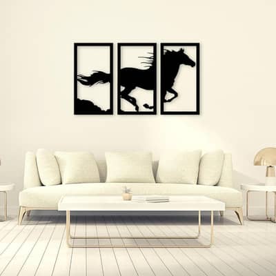Three Panel Horse Wall Art Black Silhouette Modern Decor