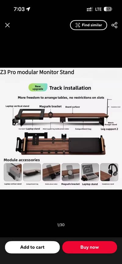Z3 Pro Desk Stand - 80 cm Length Walnut Color
