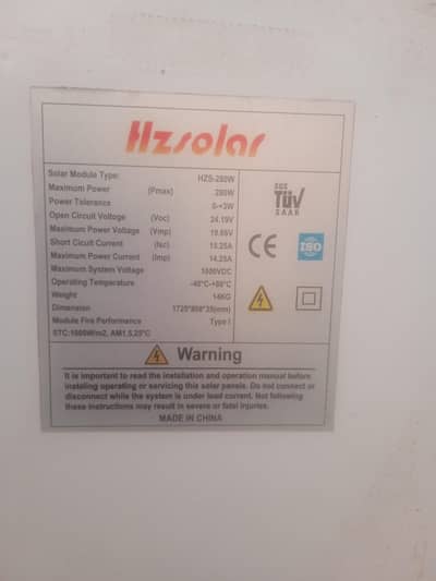 solar plate 280 watt 4 month use only