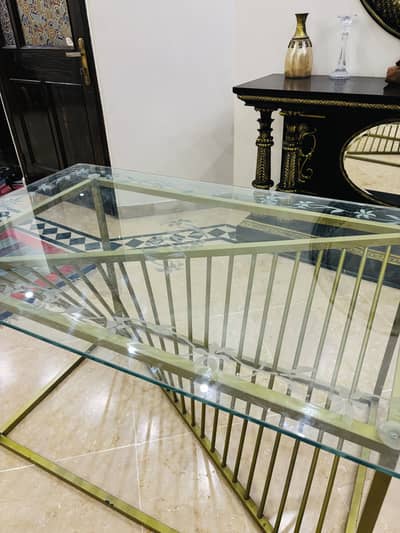 Luxurious 12mm Glass & Iron Gold-Coated Designer Dinning Table