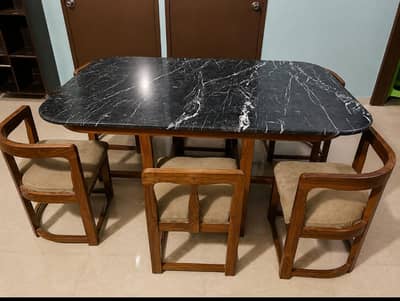 Luxury Wood & Marble 6-Seater Dining Table
