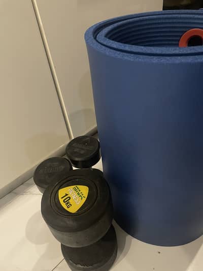 Set of 10kg & 5kg dumbbells and Exercise Mat