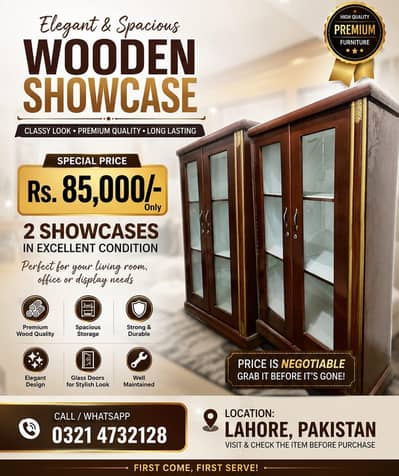 2 Wooden Glass Showcase / Premium Display Cabinets/Solid Wooden/Lahore