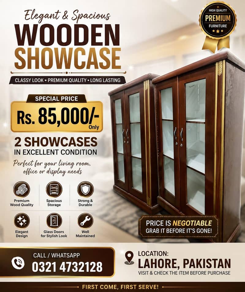 2 Wooden Glass Showcase / Premium Display Cabinets/Solid Wooden/Lahore 0