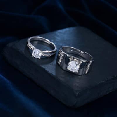 Couple's adjustable Silver Plated Crystal Rings Set ( Free Home Dlvry)