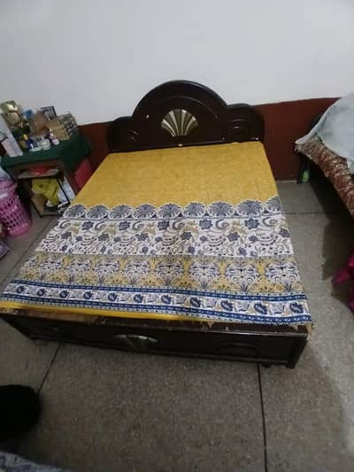 Solid Wooden Double Bed for Sale (Without Mattress)