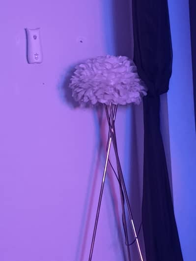 White feather lamp shade with tripod golden stand