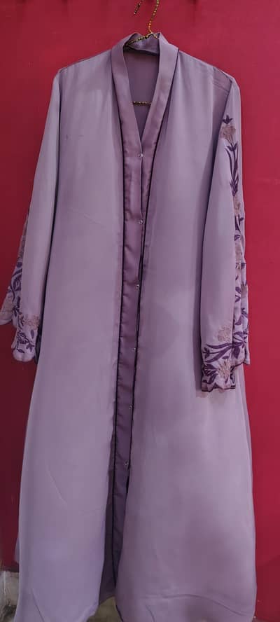 lavender color abaya embroidery on sleeves
