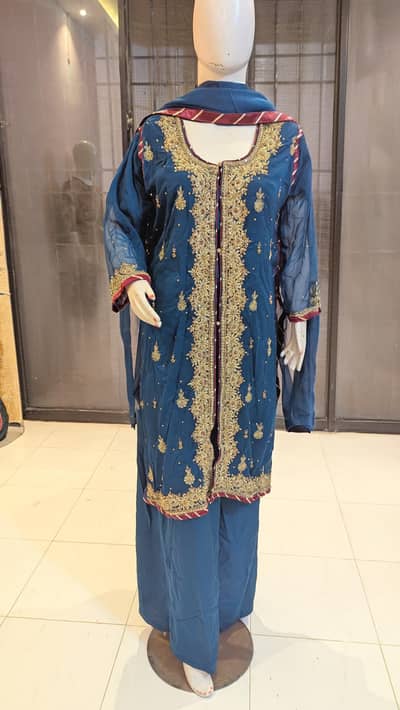 luxury 3 piece navy blue party wear