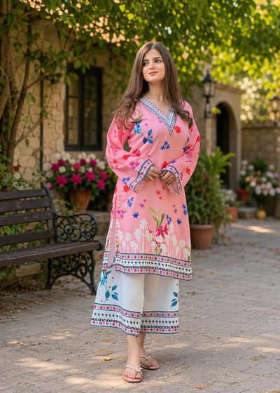 Beautiful Pink Printed 2 Piece Lawn Suit