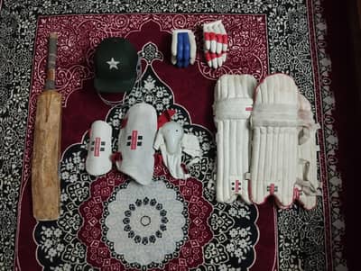 full cricket kit 4 pads 4 gloves with bat and other things