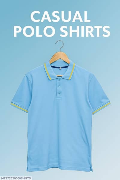 Men's Cotton Polo Shirt Blue Yloow trim