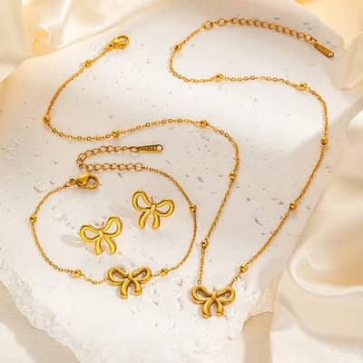 Stainless Steel Bow Jewelry Set – Waterproof, Non-Fade Color | Neckla